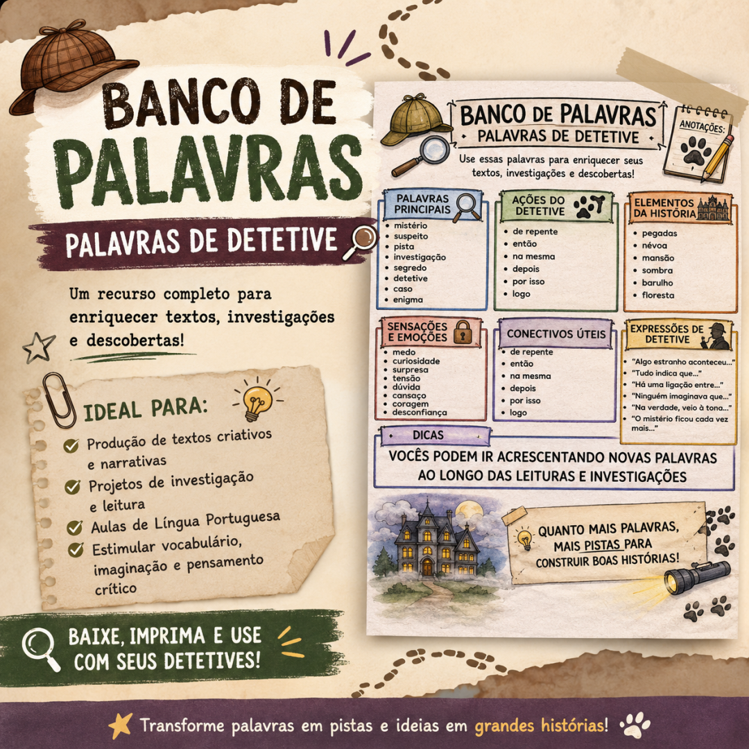 BANCO DE PALAVRAS - PALAVRAS DE DETETIVE (CONTO DE MISTÉRIO/SUSPENSE)
