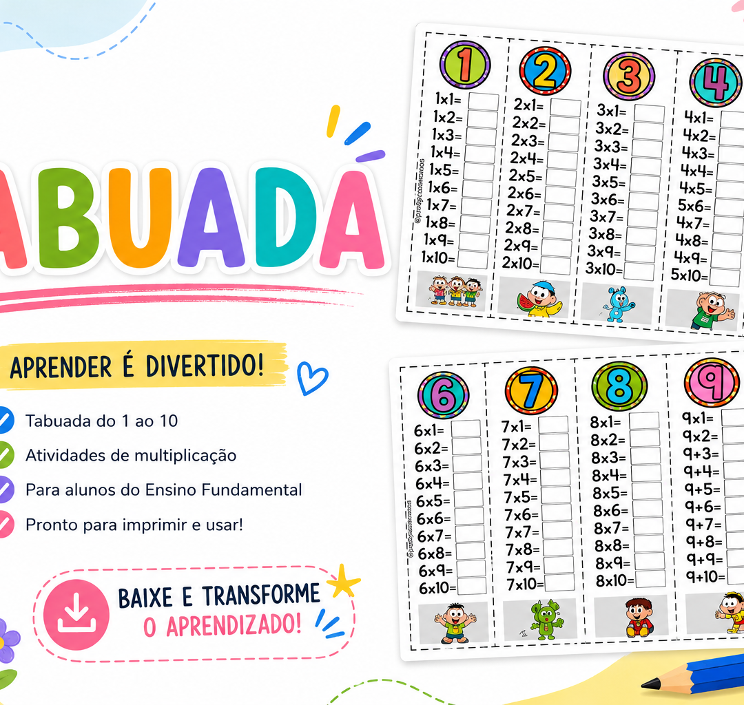 CARDS DA TABUADA - TURMA DA MÔNICA